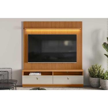 Imagem de Rack Bancada c/ Painel p/ TV até 75 Pol Ouro Preto 2 Gavetas 198x180cm