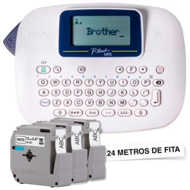 Imagem de Rotulador Eletrônico Branco Portártil Brother PT M95WTBP Com 3 Fitas M