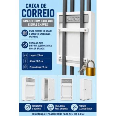 Imagem de Caixa Correio Carta Portão Grade/embutir(grande) BRANCA C/cadeado - DE