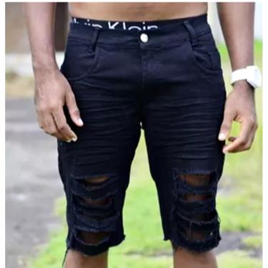 Imagem de Bermuda jeans masculina desfiada rasgada preta