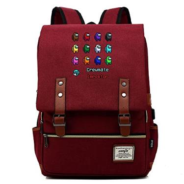 Imagem de Mochila retrô Space Game Among Pattern, mochila escolar retrô unissex (com USB), Vermelho, Large, Clássico