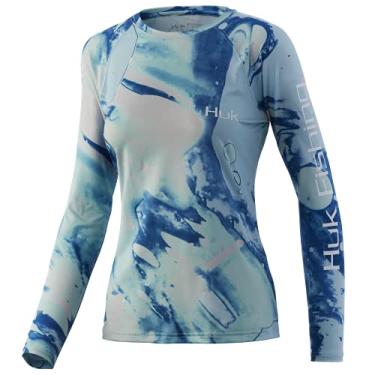 Imagem de HUK Camiseta de manga comprida Tie Dye Pursuit | Camisa de pesca de alto desempenho, Lava - Seafoam, PP