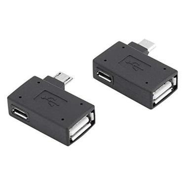 Imagem de Pacote com 2 mini adaptadores USB 2.0, USB 2.0 fêmea para macho, conversor micro OTG de 90 graus, conversor de adaptador USB fêmea para macho Micro OTG