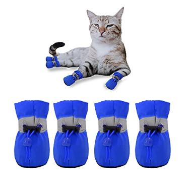 Imagem de YAODHAOD Sapatos para cães para cães pequenos, botas e protetor de pata antiderrapantes de pavimento quente, botas de cachorro de verão com tiras refletivas, sapatos de cachorro para gatos para pisos rígidos internos (azul, tamanho 6: 5,5 cm x 4,5 cm (C x L))
