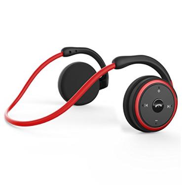 Imagem de Fones de ouvido Bluetooth pequenos por trás da cabeça, fone de ouvido esportivo sem fio com microfone embutido e som cristalino, dobrável e transportado na bolsa e vida útil da bateria de 12 horas, Vermelho