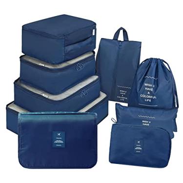 Imagem de Kiboule Sacos de armazenamento 9 peças conjunto organizador de viagem mala conjunto de embalagem estojos de armazenamento organizador de malas portátil roupas sapatos saco arrumado