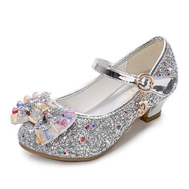 Imagem de TangDao Sapatos sociais infantis para meninas, festa de casamento, brilhante, Mary Jane, salto alto, princesa, flor, sapatos de lantejoulas com glitter, para meninas pequenas e grandes,