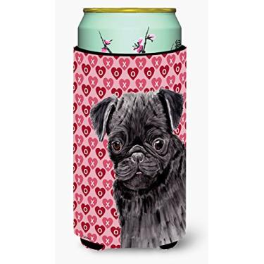 Imagem de Pug Black Hearts Love and Valentine's Day Portrait Tall Boy Beverage Insulator Beverage Insulator Hugger