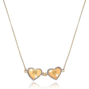 Imagem de Colar Personalizado Corações Trabalhados Em Rodium Com Inici