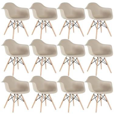 Imagem de Kit 12 Cadeiras Charles Eames Eiffel Daw Com Braços E Pés De Madeira Clara Nude