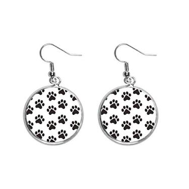 Imagem de Brinco feminino de gato com silhueta e pegada de pata, orelha pendurada, prata