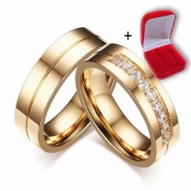 Imagem de Alianças Banhada Ouro 18K Casamento Tradicional Noivado Anel - Jeweler