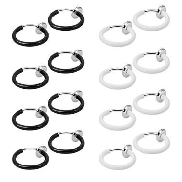 Imagem de JewelrieShop Piercing de nariz falso com clipe de argola de septo falso sem piercing de mola brincos de argola para lábios, brincos de cartilagem falsa para mulheres (16 peças), Aço inoxidável Metal