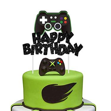 Imagem de Topo de bolo de videogame com glitter, controle de jogos, topos de bolo de feliz aniversário, decorações de bolo, palitos para crianças, jogos temáticos, artigos de festa de aniversário