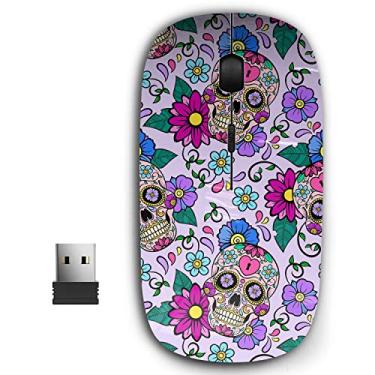 Imagem de Mouse sem fio USB ergonômico portátil 2,4 G para PC, laptop, computador, notebook com nano receptor (coração de caveiras de açúcar festivas)