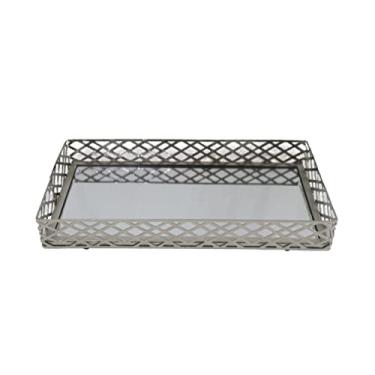 Imagem de Bandeja retangular em ferro com espelho L30xP16xA6cm prata - Full Fit