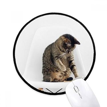 Imagem de Animal Engraçado Ação Gato Tirar Mouse Pad Desktop Escritório Tapete Redondo para Computador