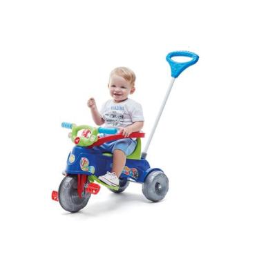 Triciclo infantil boy com empurrador azul unitoys