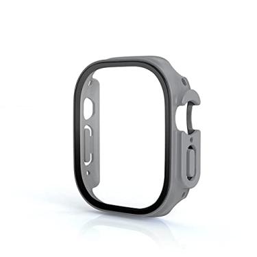 Imagem de MAALYA Capa de vidro para Apple Watch Case Ultra 49mm PC Bumper Capa Temperada Protetor de Tela Shell Iwatch Série Acessórios Ultra Capa (Cor: Cáqui, Tamanho: Ultra 49MM)