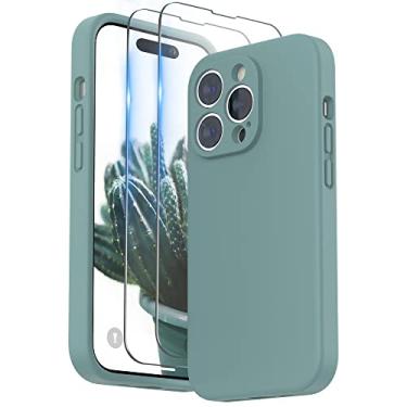 Imagem de SURPHY Capa projetada para iPhone 14 Pro Max com protetor de tela, (com proteção para câmera e forro de microfibra macia), capa de telefone de silicone líquido, verde cacto