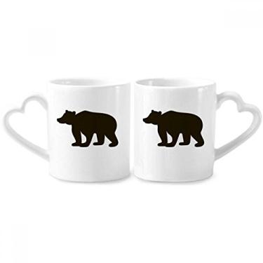 Imagem de Conjunto de canecas de porcelana para casal com desenho de animal fofo de urso preto com alça de coração