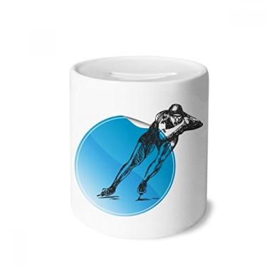 Imagem de DIYthinker Caixa de dinheiro de cerâmica para patinação esportiva de inverno em aquarela azul porta-moedas presente