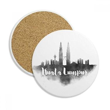 Imagem de Kuala Lumpur – Caneca com tinta de marco da Malásia – Caneca de porta-copos com pedra absorvente de proteção