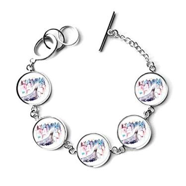 Imagem de DIYthinker Bracelete com pingente de corrente em aquarela City Building Highway Streetlight