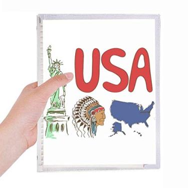 Imagem de Caderno com estampa de marco dos Estados Unidos com folhas soltas e diário recarregável
