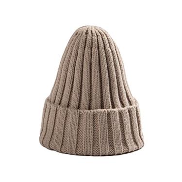 Imagem de Jueshanzj Gorro feminino masculino de tricô de inverno, Bege, Tamanho Único