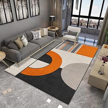 Imagem de jia cool Tapete contemporâneo Boho estilo retrô abstrato para sala de estar, tapetes antiderrapantes para áreas internas/externas, 60 x 90 cm, geometria-213