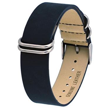 Imagem de REV Pulseira de couro legítimo preta, marrom natural ou marrom natural Nato Slip-Thru (18 mm, preto) - ITAL208 18 mm, 20 mm ou 22 mm