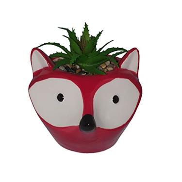 Imagem de Vasinho De Cerâmica Raposa C/ Flor Suculenta Artificial 9Cm (Vermelho)