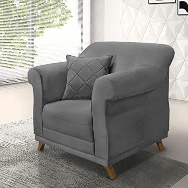 Imagem de Poltrona Estofada Decorativa Sala de Estar Quarto Escritório Leitura (SUEDE CINZA)