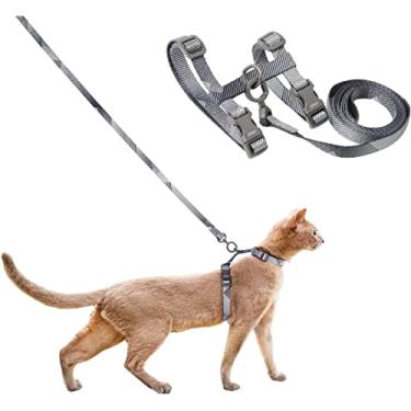 Imagem de pidan Conjunto de coleira e arnês para gatos, à prova de escape de gatos - Arreio ajustável para gatos grandes pequenos, leve e macio arnês para viagem com petsafe - Cinza