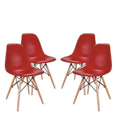 Imagem de Conjunto 4 Cadeiras Eames Eiffel Com Pés De Madeira Vermelho