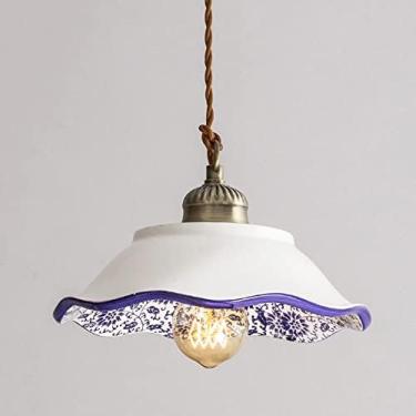 Imagem de Luminária Suspensa De Teto De Cerâmica Azul E Branca 1-Light Vintage Tradicional Pingente Luminárias Para Cozinha Ilha De Luz, Luminária,24 * 15cm,YUYANAIAI
