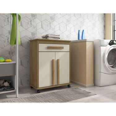 Imagem de Armário Multiuso 2 Portas 1 Gaveta com Rodízios Chile Cinamomo/Off White