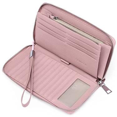 Imagem de SENDEFN Carteiras femininas de couro com bloqueio de RFID, zíper em torno de grande capacidade, carteira longa com porta-cartões de crédito, 2-Rosa-Natural-2, Carteiras femininas de couro com bloqueio