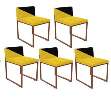 Imagem de Kit 05 Cadeira Lee Duo Sala De Jantar Ferro Bronze Sintético Amarelo E Preto - Amey Decor