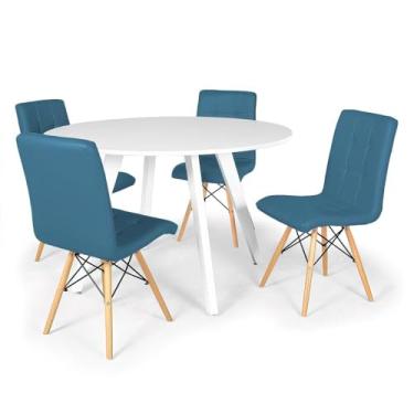 Imagem de Conjunto Mesa de Jantar Redonda Amanda Branca 120cm com 4 Cadeiras Eiffel Gomos - Turquesa