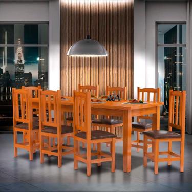 Imagem de Mesa Retangular Com 8 Cadeiras Estofadas Madeira Maciça 200 x 88 Marrom Solace Shop JM
