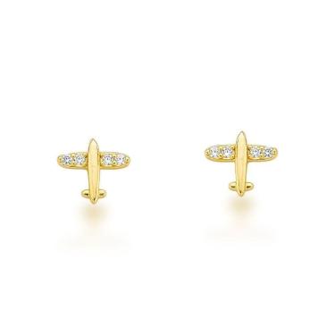 Imagem de Brinco Avião Cravejado Com Zirconias Banhado A Ouro 18k