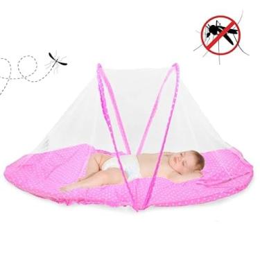 Imagem de Mini Berço De Bebe Portátil Com Mosquiteiro Ninho Leve Acolchoado Praia Viagens muito Seguro e Prático (Rosa)