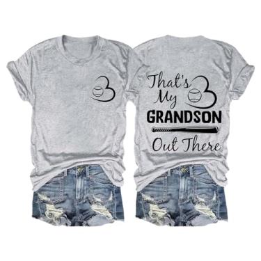Imagem de Camisetas femininas de beisebol 2024 That's My Grandson Out There Camiseta casual solta leve, Cinza, XXG