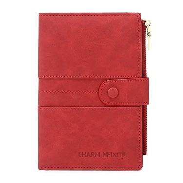 Imagem de Mudono Porta-passaporte e cartão para mulheres com bloqueio de RFID, carteira fina para viagem com compartimento para cartão de vacina, Vermelho, Minimalista