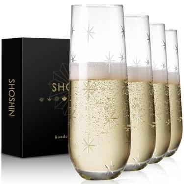 Imagem de SHOSHIN Taças de champanhe sem haste – elegantes taças de cristal cortadas à mão