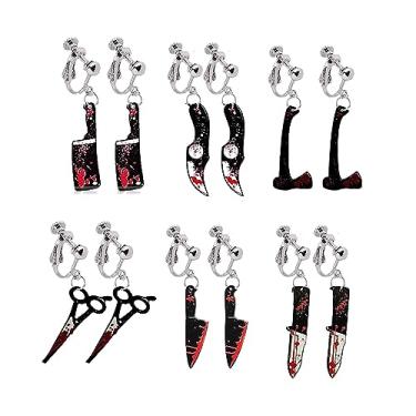 Imagem de 6 pares punk, punhal, punhal, conjunto de brincos góticos, acrílicos, sangrentos, estampados, para mulheres, hip hop, joias de festa de Halloween, Acrílico, Sem pedra preciosa