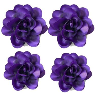 Imagem de Broches femininos 4 peças flor rosa grampo de cabelo flamenco dançarina pin up mexicano grampos de cabelo grampo de cabelo broche chá festa chapéus chapéus acessórios para cabeça (roxo)
