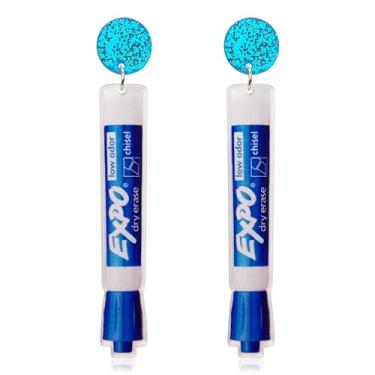 Imagem de CWVHQ Brincos pendentes para professores, estudantes, exclusivos, de madeira, acrílico, régua, globo e tesoura, brincos pendentes para mulheres, meninas, joias, presente de volta às aulas, Acrílico